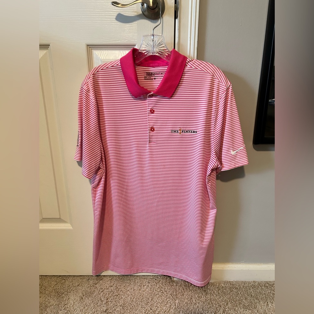 Nike Pink and White Striped Polo Shirt-TPC
